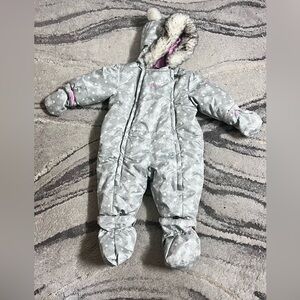 Baby girl Gray Snowsuit with Fur Trim